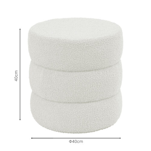 Σκαμπό-πουφ Kioto pakoworld μπουκλέ λευκό Φ40x40εκ (x1)