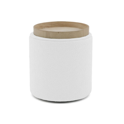 Σκαμπό-μπαούλο Batur pakoworld μπουκλέ ύφασμα σε λευκή απόχρωση Φ34x38εκ (x1)