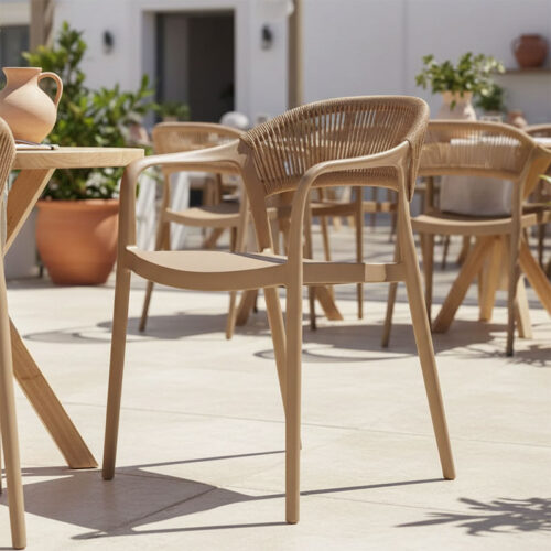 Πολυθρόνα Ankara pakoworld στοιβαζόμενη pp-pe rattan σε μόκα-φυσική απόχρωση 54x55.5x77εκ (x1)