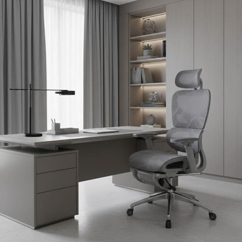 Καρέκλα γραφείου διευθυντή με υποπόδιο Thelonius pakoworld mesh γκρι (x1)