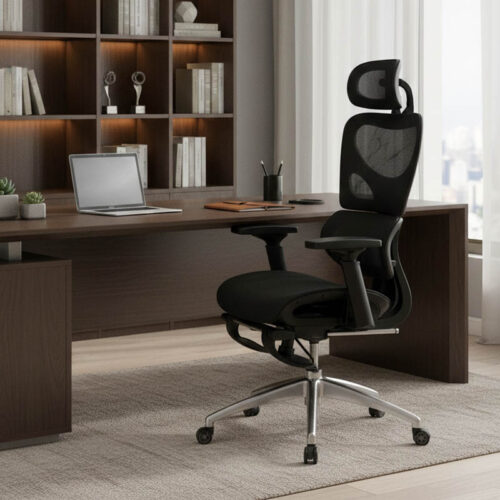 Καρέκλα γραφείου διευθυντή με υποπόδιο Thelonius pakoworld mesh μαύρο (x1)