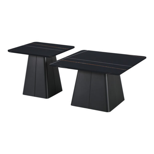 Τραπέζια σαλονιού Square pakoworld σετ 2 τεμ μέταλλο-sintered stone σε μαύρο μαρμάρου (x1)