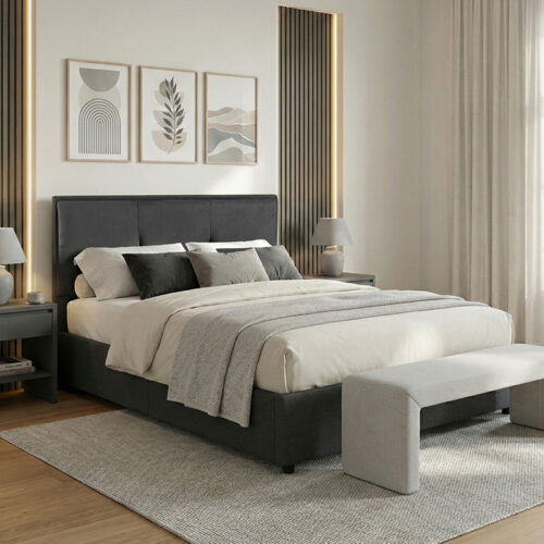 Κρεβάτι διπλό Sonnie pakoworld με αποθηκευτικό χώρο ύφασμα ανθρακί 150x200εκ (x1)