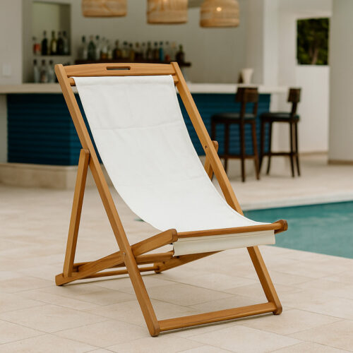 Σεζλόνγκ Franclow pakoworld ξύλο ακακίας φυσικό-πανί pvc λευκό (x1)