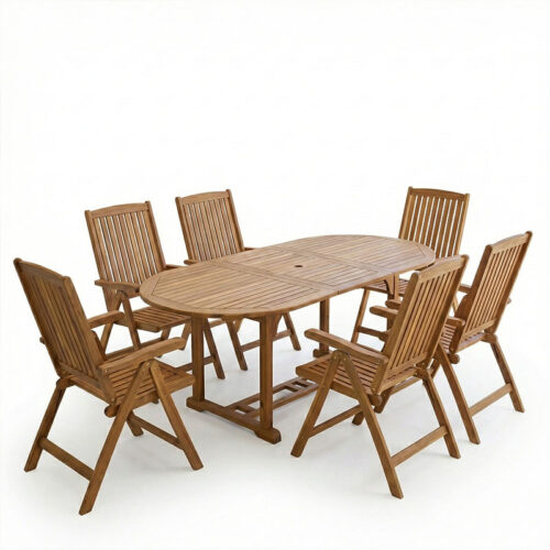 Τραπεζαρία Zerco-Sopho pakoworld σετ 7τεμ φυσικό μασίφ ξύλο ακακίας 200/150x100x75εκ (x1)