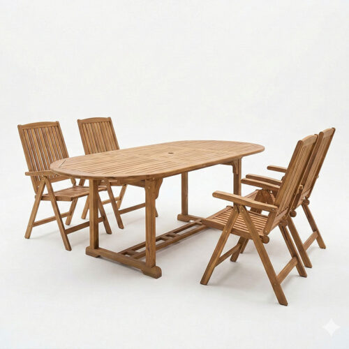 Τραπεζαρία Zerco-Sopho I pakoworld σετ 5τεμ φυσικό μασίφ ξύλο ακακίας 200/150x100x75εκ (x1)