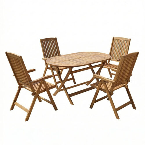 Τραπεζαρία Zerco-Falov pakoworld σετ 5τεμ φυσικό μασίφ ξύλο ακακίας 130x80x72εκ (x1)