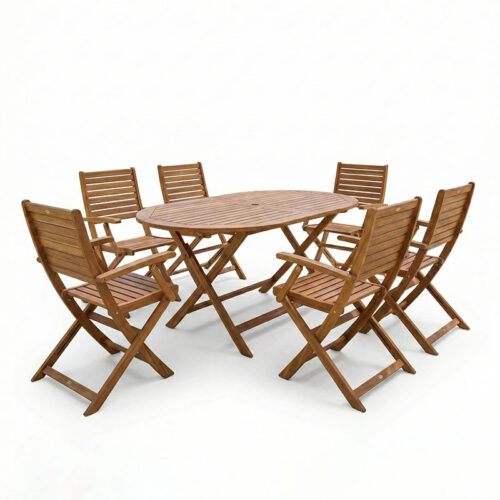 Τραπεζαρία Gorpo-Falov pakoworld σετ 7τεμ φυσικό μασίφ ξύλο ακακίας 130x80x72εκ (x1)