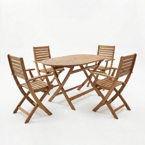 Τραπεζαρία Gorpo-Falov pakoworld σετ 5τεμ φυσικό μασίφ ξύλο ακακίας 130x80x72εκ (x1)