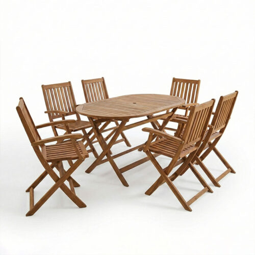 Τραπεζαρία Joter-Falov pakoworld σετ 7τεμ φυσικό μασίφ ξύλο ακακίας 130x80x72εκ (x1)