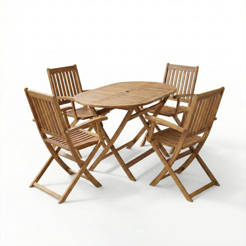 Τραπεζαρία Joter-Falov pakoworld σετ 5τεμ φυσικό μασίφ ξύλο ακακίας 130x80x72εκ (x1)