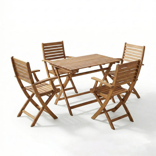 Τραπεζαρία Gorbo-Jaybo pakoworld σετ 5τεμ πτυσσόμενο φυσικό μασίφ ξύλο ακακίας 100x65x72εκ (x1)