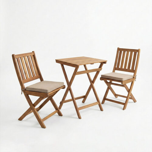 Τραπεζαρία Elijie-Lazio pakoworld σετ 3τεμ πτυσσόμενο φυσικό μασίφ ξύλο ακακίας 50x50x70εκ (x1)