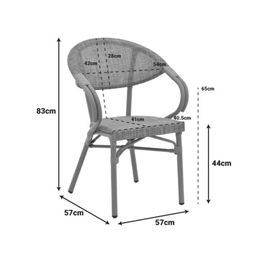 Πολυθρόνα Isaia pakoworld καρυδί αλουμίνιο-textilene μαύρο 57x57x83εκ (x1)