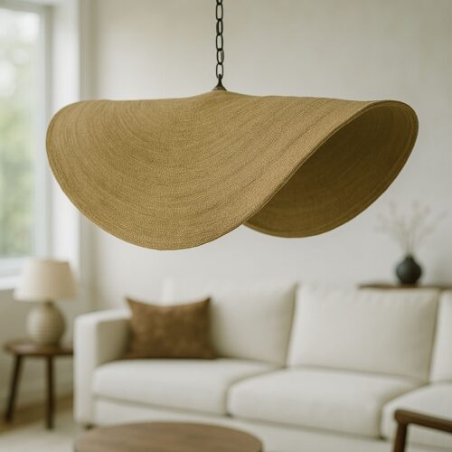 Φωτιστικό οροφής Klark Inart φυσικό ψάθα-μέταλλο Φ120x144εκ (x1)