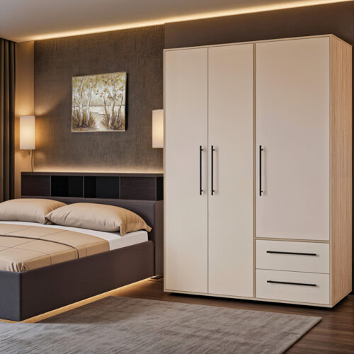 Ντουλάπα ρούχων Razol pakoworld τρίφυλλη λευκό-sonoma μελανίνης 144.5x59x200εκ (x1)