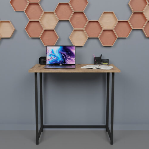 Γραφείο εργασίας τοίχου πτυσσόμενο Thox pakoworld oak μελαμίνης-μαύρο μέταλλο 80x50x72εκ (x1)