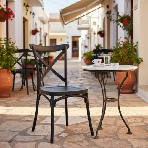 Καρέκλα Crossie pakoworld στοιβαζόμενη pp σε μαύρη απόχρωση 38x46.5x82εκ (x1)