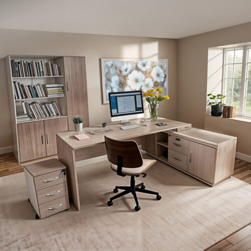 Καρέκλα γραφείου εργασίας Amani pakoworld μπεζ pu-καρυδί plywood 52x54x90.5εκ (x1)