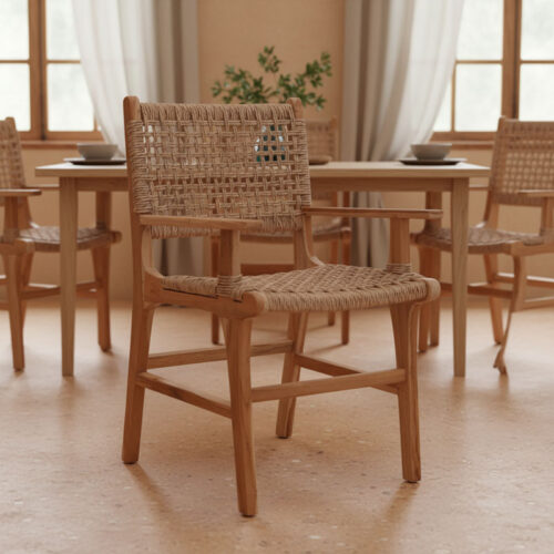 Πολυθρόνα Sponze pakoworld σκελετός teak ξύλο- pe σχοινί σε φυσική απόχρωση 54x60x86εκ (x1)