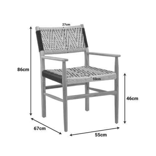 Πολυθρόνα Fermilo pakoworld σκελετός teak ξύλο με pe σχοινί σε φυσική-μαύρη απόχρωση 55x67x86εκ (x1)