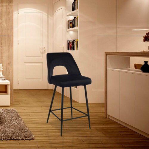 Σκαμπό μπαρ Murde pakoworld μαύρο βελούδο και μεταλλικά πόδια σε μαύρη απόχρωση 47x52x96εκ (x2)