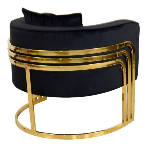 Πολυθρόνα Roblu pakoworld χρυσό μέταλλο και βελούδο σε μαύρη απόχρωση 72x77.4x70εκ (x1)