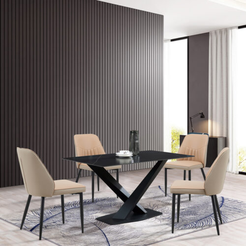 Καρέκλα Onyer pakoworld καφέ-γκρι pu με πόδι μαύρο μέταλλο 48x60x83εκ (x1)