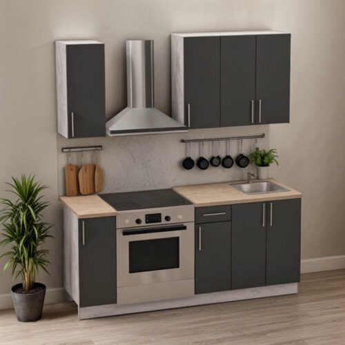 Σύνθεση κουζίνας Festa II pakoworld μελαμίνη σε ανθρακί και πάγκο σε sonoma απόχρωση 120x60x85εκ (x1)