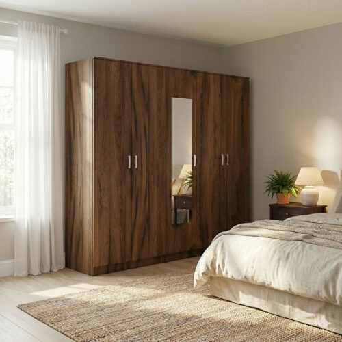 Ντουλάπα πεντάφυλλη με καθρέφτη Luna pakoworld καρυδί-oak 220x52x200εκ (x1)