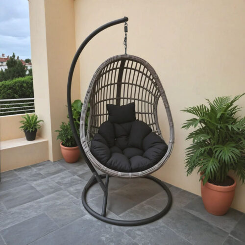 Κούνια φωλιά με βάση Cungo pakoworld μέταλλο ανθρακί pe rattan σε γκρι απόχρωση 125x105x195εκ (x1)