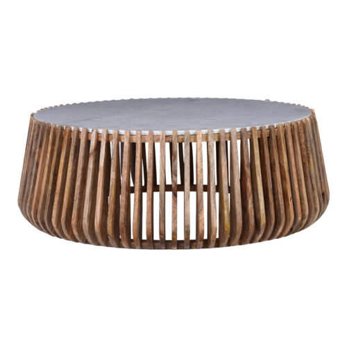 Τραπέζι σαλονιού Mable pakoworld μάνγκο ξύλο σε φυσική απόχρωση με επιφάνεια μαρμάρου Φ120x45εκ (x1)