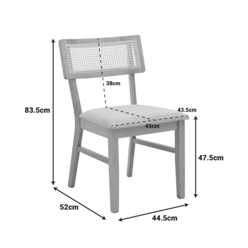 Καρέκλα Raffles pakoworld rubberwood με pe rattan και γκρι μπεζ ύφασμα 47x48x83.5εκ (x2)
