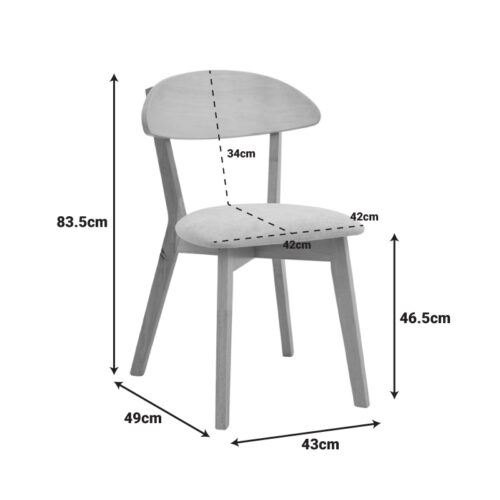 Καρέκλα Canon pakoworld rubberwood σε φυσική απόχρωση με γκρι μπεζ ύφασμα 43x43x79.5εκ (x2)