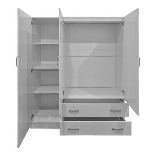 Ντουλάπα τρίφυλλη με 2 συρτάρια Alvia pakoworld λευκή 150x51x180εκ (x1)