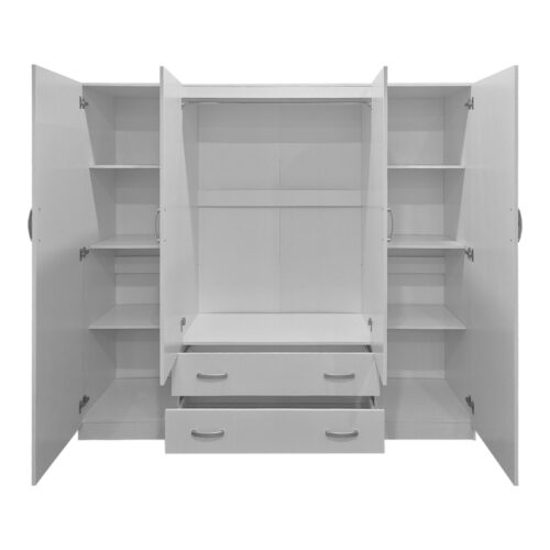 Ντουλάπα τετράφυλλη με 2 συρτάρια Alvia pakoworld λευκή 200x51x180εκ (x1)