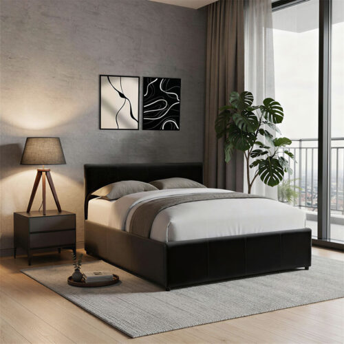 Κρεβάτι Dellia pakoworld με αποθηκευτικό χώρο pu μαύρο 120x200εκ (x1)