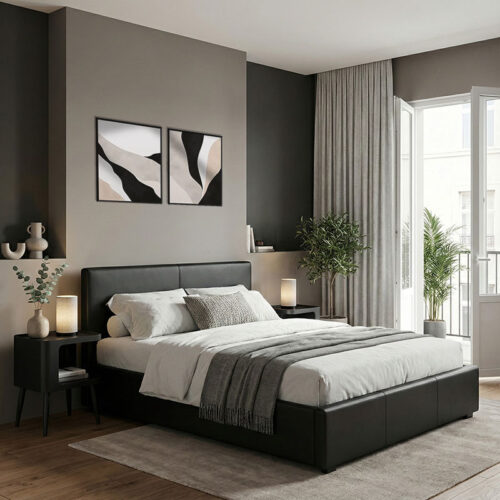 Κρεβάτι Dellia pakoworld με αποθηκευτικό χώρο pu μαύρο 150x200εκ (x1)