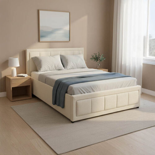 Κρεβάτι Huga pakoworld με αποθηκευτικό χώρο ύφασμα μπεζ 120x200εκ (x1)