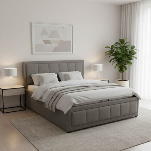 Κρεβάτι Huga pakoworld με αποθηκευτικό χώρο ύφασμα γκρι 160x200εκ (x1)