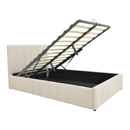 Κρεβάτι Snuggle pakoworld με αποθηκευτικό χώρο ύφασμα μπεζ 120x200εκ (x1)