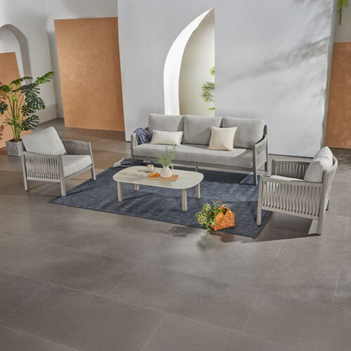 Σαλόνι εξωτερικού χώρου Feralda pakoworld μπεζ αλουμίνιο-rope με ύφασμα σε απόχρωση ανοιχτό γκρι (x1)