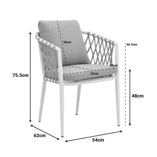 Πολυθρόνα Peluxe pakoworld αλουμίνιο λευκό-pe σχοινί φυσικό-μαξιλάρια μπεζ 54x62x75,5εκ (x1)