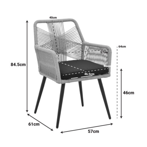 Πολυθρόνα Andros pakoworld αλουμίνιο σε μαύρη- pe σχοινί μπεζ 57x61x84,5εκ (x2)