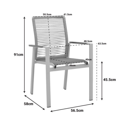 Πολυθρόνα Aegean pakoworld στοιβαζόμενη teak-pe σχοινί σε φυσική - αλουμίνιο κ textline σε ανθρακί απόχρωση 56.5x58x91εκ (x1)