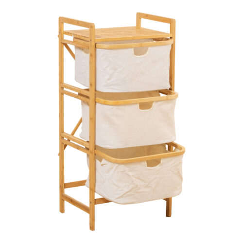 Ραφιέρα δαπέδου Hanev pakoworld μπαμπού-ύφασμα σε φυσική-μπεζ απόχρωση 44x33x96εκ (x1)