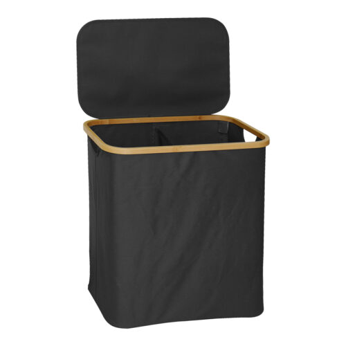 Καλάθι απλύτων Lodge pakoworld μπαμπού-ύφασμα σε γκρι απόχρωση 54x33x60εκ (x1)