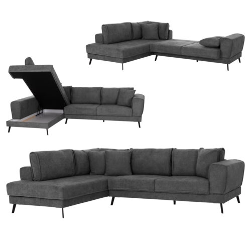 ΚΑΝΑΠΕΣ ΚΡΕΒΑΤΙ ΑΡΙΣΤΕΡΗ ΓΩΝΙΑ ZENORA HM3337.01L ΣΚΟΥΡΟ ΓΚΡΙ ΥΦΑΣΜΑ 303x214x80Υεκ (x1)