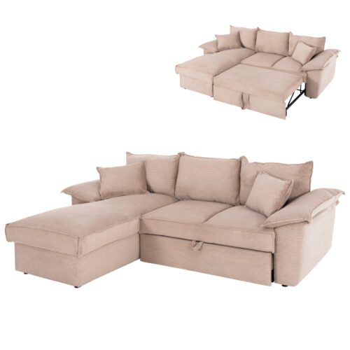 ΚΑΝΑΠΕΣ-ΚΡΕΒΑΤΙ-ΑΡΙΣΤ.ΓΩΝΙΑ ΜΕ ΑΠΟΘ.ΧΩΡΟ ALDO HM3276.01L ΜΠΕΖ ΥΦΑΣΜΑ 256x159x87Υεκ (x1)