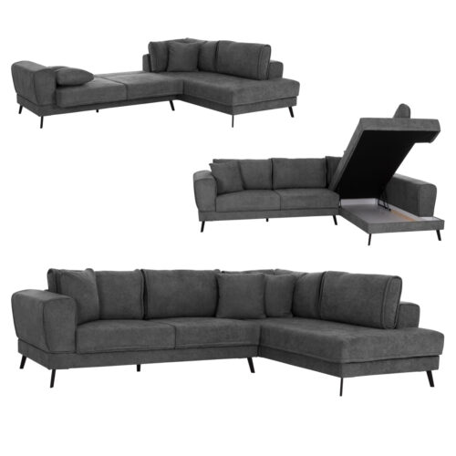 ΚΑΝΑΠΕΣ ΚΡΕΒΑΤΙ ΔΕΞΙΑ ΓΩΝΙΑ ZENORA HM3337.01R ΣΚΟΥΡΟ ΓΚΡΙ ΥΦΑΣΜΑ 303x214x80Υεκ (x1)